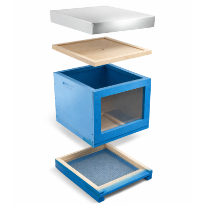 Ruche Dadant bleue avec vitre